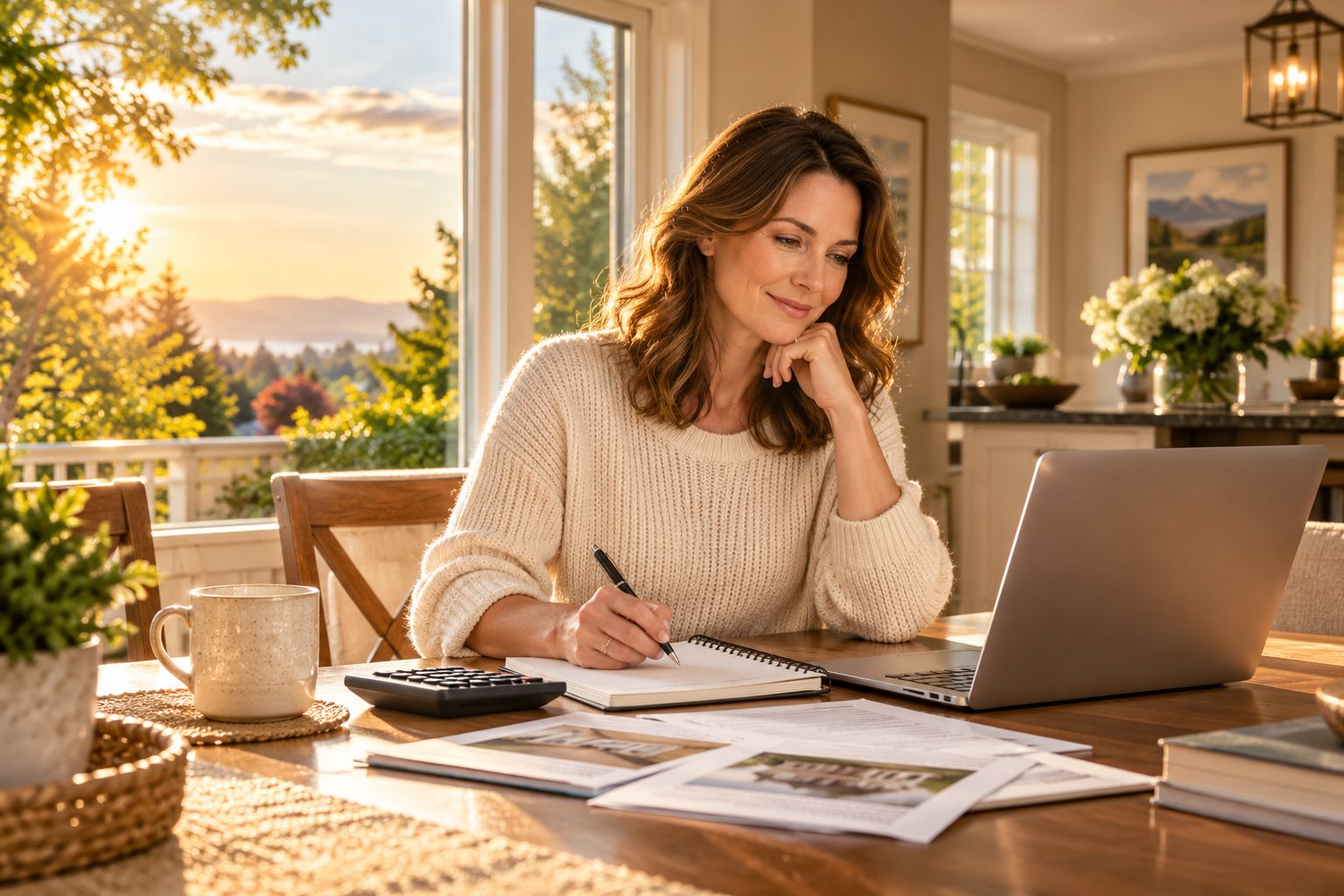 A homeowner planning household costs at the kitchen table.