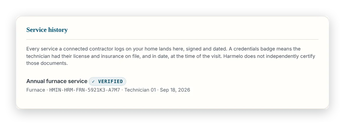 Service history for a sample home: dated visits and who did the work.