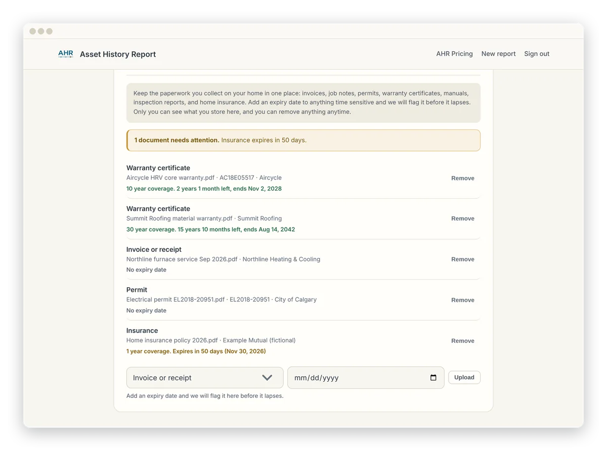 Documents and warranties for the sample home